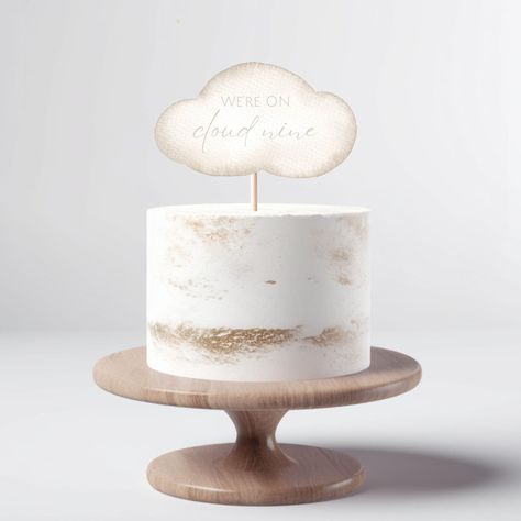 We're On Cloud Nine! Planning a cloud theme baby shower? This neutral beige colored cake topper template with fluffy white and beige water-colored clouds is a beautiful option to inspire your cloud theme. It can be used for a gender neutral theme, or simply if you desire a neutral tone for your baby shower. This DIY cloud nine cake topper is the perfect way to celebrate your little one on the way. Having a baby on the way can have you feeling on cloud nine!  This includes a Cloud Nine 7x 5 in ca Cloud Theme Cake, Cloud Nine Cake, Baby Shower Topper, Cake Topper Printable, Cloud Theme, Diy Clouds, Printable Baby Shower Invitations, Baby Shower Cake Topper, Theme Cake