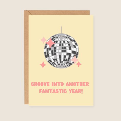 This card is a must-have for disco lovers, dance enthusiasts, and anyone who enjoys celebrating with a touch of retro flair. 

🪩 CARD DETAILS
- Size: 4.25 x 5.5 inches
- Interior: Blank
- Envelope: Kraft envelope Disco Ball Birthday Cards, Disco Ball Birthday, Blank Packaging, Birth Celebration, Ball Birthday, Retro Birthday, Card Happy Birthday, Greeting Card Illustration, Funny Birthday Card