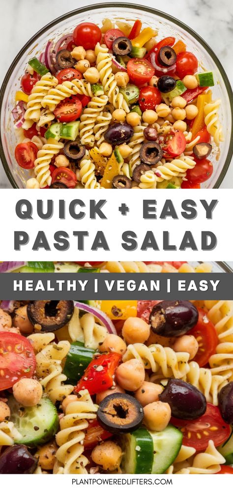 Are you looking for an easy vegan pasta salad recipe? Look no further! This healthy pasta salad can be added to your list of vegan pasta recipes, and vegan lunch or dinner recipes. It fits any time of the day! Easy Healthy Pasta Salad, Quick Vegan Pasta, Easy Healthy Pasta, Pasta Salad Vegan, Vegan Superbowl Food, Protein Pasta Salad, Healthy Vegan Pasta, Easy Vegan Pasta, Veg Dinner Recipes