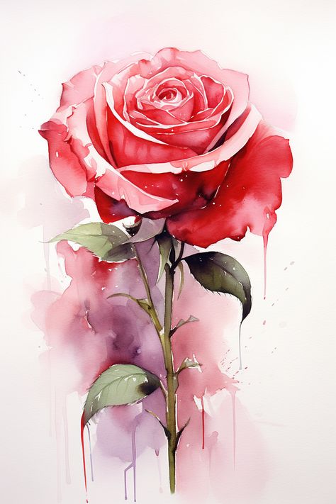 Red Roses Watercolor Painting, Plants Stickers, Stickers For Scrapbook, Cute Flower Drawing, Red Tattoo Ideas, Rose Artwork, Red Ink Tattoo, Red Tattoo, Rose Watercolor