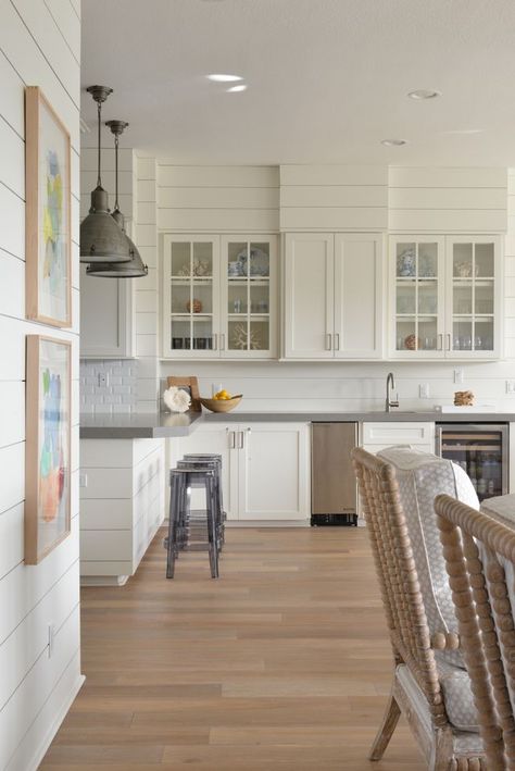 I like this ship lap size and look Shiplap On Kitchen Soffit, Shiplap Soffit Kitchen, Kitchen Cabinets With Soffit Above, Shiplap Soffit, Soffit In Kitchen, Soffit Decorating Ideas, Backsplash Texture, Soffit Ideas, Kitchen Soffit