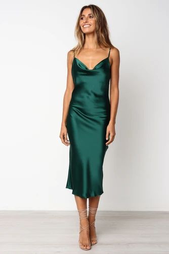 Jadore Dress, Green Slip Dress, Best Wedding Guest Dresses, Cowl Neck Dress, Poses References, Maxi Robes, Dresses By Length, Green Satin, Club Dresses