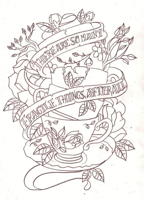 Alice in Wonderland - Ink Idea Old School Drawings, Tea Tattoo, Teacup Tattoo, Kunst Tattoos, Wonderland Tattoo, New School Tattoo, 1 Tattoo, Trendy Tattoos, Tattoo Design Drawings