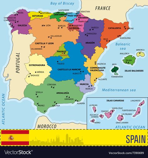 Spain Illustration, Spain Map, Map Of Spain, Spain Images, Voyage Europe, Country Maps, Detailed Map, Interesting History, British History