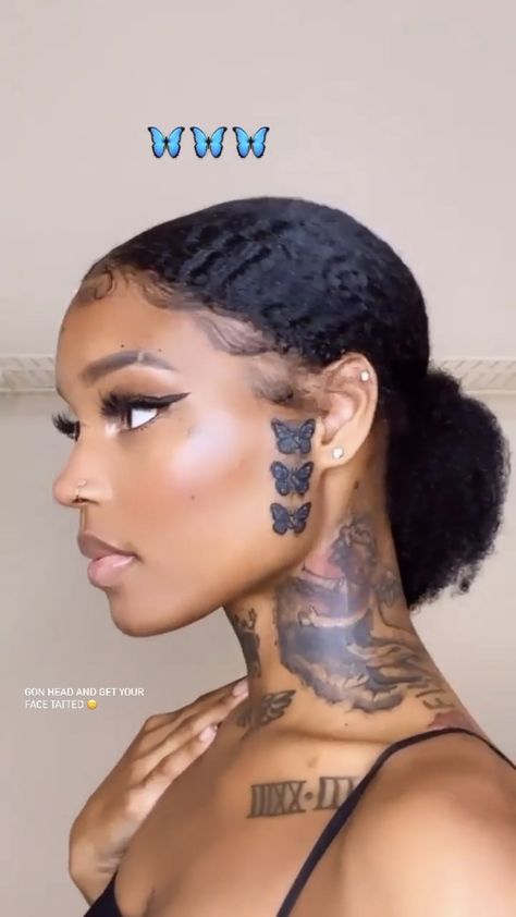 Side Face Tattoos For Women, Taurus Tattoo For Women, Tattoos Ear, Neck Tats, Small Face Tattoos, Bedazzled Shoes Diy, Face Tats, Taurus Tattoo, Face Tattoos For Women