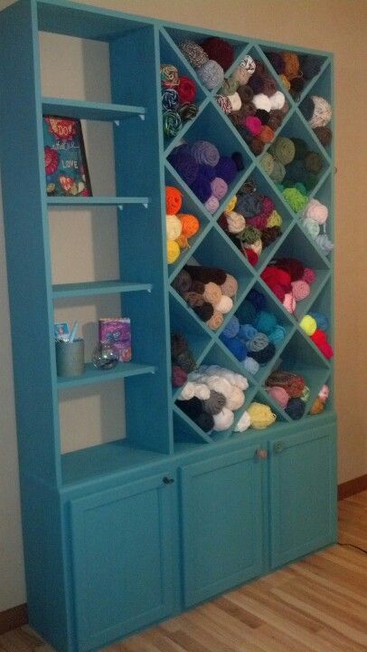 Yarn storage cabinet my husband made for me to put in the craft room!! By another pinner - not mine! Lucky her! Knitting Yarn Storage, Wool Storage, Knitting Room, Yarn Organization, Dream Craft Room, Craft Room Design, Sewing Room Organization, Yarn Storage, Casa Vintage