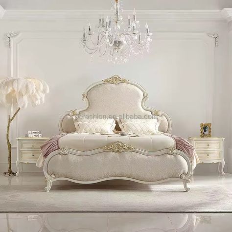 Oe-fashion Spanish Italian Style Design White Fabric Solid Wood Panel Frame Double Classic Beds - Buy Pine Wood Double Decker Bed spanish Style Beds wood Carved Double Bed Product on Alibaba.com Bed Layers, Fancy Bedroom Ideas, French Style Sofa, King Size Bed Designs, Eden Moon, Interesting Decor, Royal Bedroom, Fancy Bedroom, Moon Lee