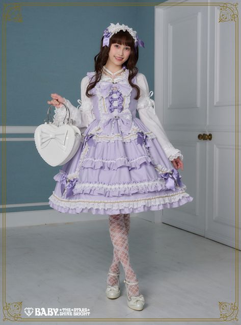 Lolíta Dress Purple, Purple Kawaii Clothes, Playful Purple Outfit, Pastel Purple Outfit, Cute Purple Outfits, Lotia Dresses, Purple And White Outfit, Witch Purple, Fairy Kawaii