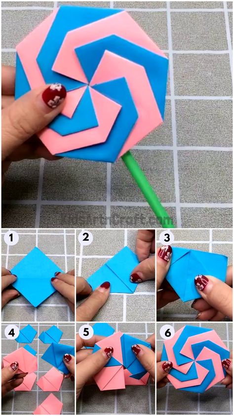 Lollipop Activities, Paper Candy Crafts, Origami Candy, Paper Lollipop, Lollipop Craft, Alice In Wonderland Props, Online Teacher, Origami Step By Step, Cute Origami