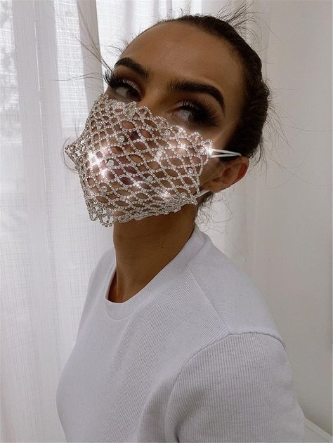 Explosion Flash Diamonds Jewelry Face Mask | Etsy Rhinestone Face, Rhinestone Face Mask, Singer Costumes, Face Jewelry, Face Veil, Type Face, Face Jewellery, Buy Pearls, Face Protection