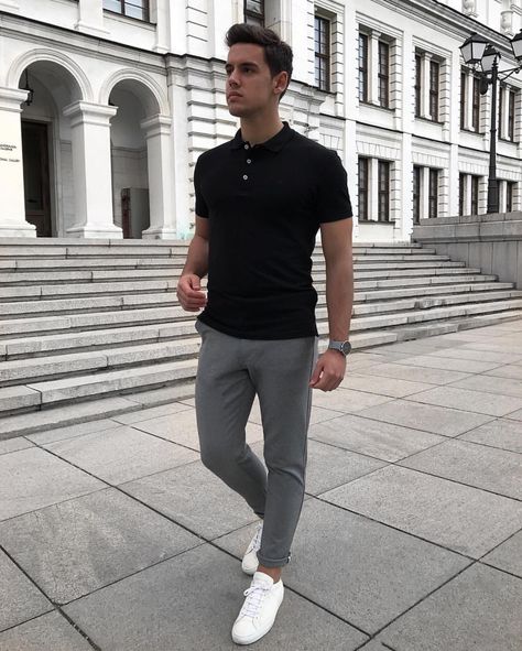 Fashion School Outfits, Mens Fashion Smart, Mens Fashion Casual Outfits, Stylish Mens Outfits, Grey Pants, Sneakers Men Fashion, Mens Fashion Summer, Mens Casual Outfits, Mens Fashion Trends