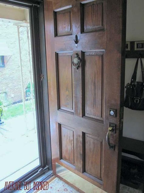 How to Refinish an Exterior Door The Easy Way Refinish Door, Stained Front Door, Door Redo, Old Wood Doors, Exterior Wood Stain, Fiberglass Front Door, Front Door Makeover, Front Door Paint Colors, Old Wooden Doors