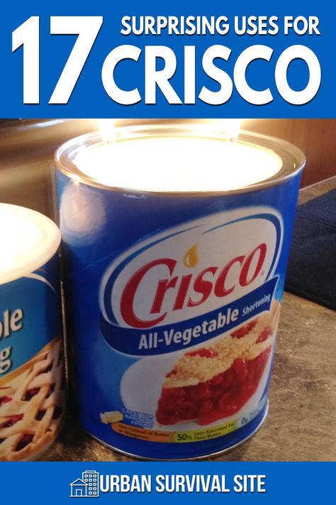 Crisco is a commonly used shortener for baking, but you wouldn't believe Crisco's surprising uses when it comes to survival. Uses For Crisco Shortening, Prepping 101, Survival Candle, Survival List, Oil Substitute, Emergency Candles, Bushcraft Shelter, Emergency Preparation, Urban Survival