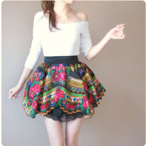 Polish folk flared skirt from Vinted ♥♥♥ Love it Russian Inspiration, Cultural Dress, Folk Floral, Polish Folk, Folk Dresses, Folk Fashion, Folk Costume, Floral Scarf, Flared Skirt