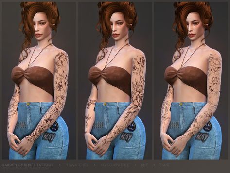 sugar owl's Garden of Roses tattoos Different Roses, Roses Tattoos, Garden Of Roses, Left Arm Tattoos, Rose Tattoo On Arm, Sims 4 Tattoos, Rose Tattoo Sleeve, Rose Sleeve, Garden Owl