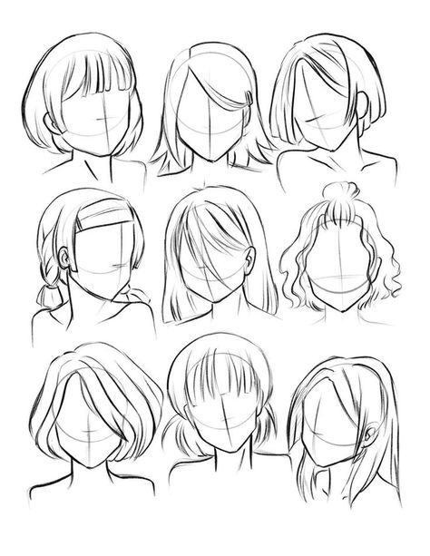 Face Basics Drawing, Anime Face How To Draw, Mullet Hairstyle Women Drawing, How To Draw Yourself As Anime, Anime Basic Drawing, How To Draw Oc, Back Of Head Drawing Hair, Anime Hair Front View, Hair Guide Drawing