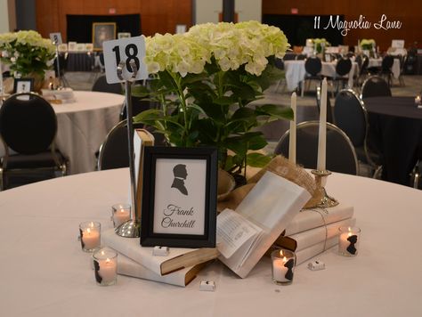 Gala School Fundraising Event: A Regency-Style Evening with Jane Austen School Fundraiser Centerpieces Table Decorations, Fundraiser Event Decor, Gala Centerpiece Ideas, Fundraiser Centerpieces, Fajita Dinner, Gala Centerpieces, School Fundraising Events, Auction Themes, Gala Fundraiser