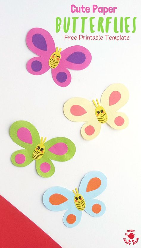 CUTE PAPER BUTTERFLY CRAFT - Simple crafts can be so effective and versatile and this Cute Paper Butterfly Craft is just that! Use our free printable template to make one, two or a whole swarm of adorably cute and pretty butterflies! Glue them to craft sticks for puppets, hang as a mobile or display on the wall. So versatile!  #kidscrafts #butterfly #summercrafts #butterflies #kidsactivities #insects #insectcrafts #craftsforkids #kidscraftroom #printables #papercrafts via @KidsCraftRoom Paper Butterfly Crafts, Pretty Butterflies, Toddler Craft, Insect Crafts, Butterfly Craft, Kids Craft Room, Craft Sticks, Butterfly Template, Cute Paper