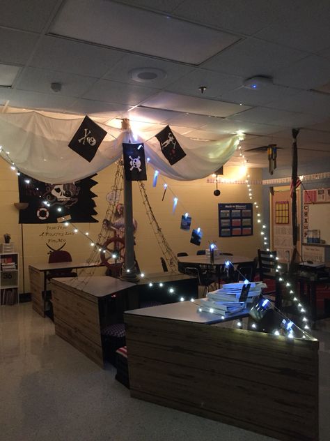 Pirate Theme Decorations Classroom, Pirates Of The Caribbean Classroom Theme, Pirate Office Decor, Pirates Classroom Theme, Pirate Office, Purple Pirate, Pirate Bedroom Theme, Pirate Theme Classroom, Pirate Classroom