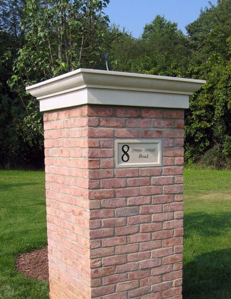 Main Gate Column Design, Driveway Pillars, Pier Caps, House Front Gate, Brick Wall Gardens, Brick Pillars, Fence Wall Design, Church Building Design, Compound Wall Design