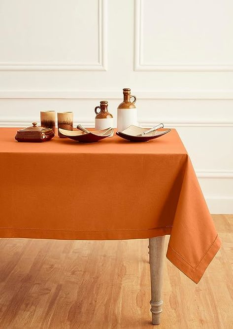 Solino Home Cotton Linen Pumpkin Spice Tablecloth – 58 x 132 Inch Hemstitch Tablecloth for Indoor and Outdoor – Machine Washable and Handcrafted from Natural Fabric Thanksgiving Holiday Decor, Rectangle Table Cloth, Thanksgiving Holiday, Rectangle Table, Fall Thanksgiving, Pumpkin Spice, Cotton Linen, Table Cloth, Thanksgiving