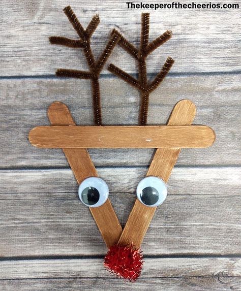 Card Diy Ideas, Pop Stick Craft, Christmas Card Diy, Eyes Craft, Childrens Christmas Crafts, Popsicle Stick Christmas Crafts, Christmas Card Wishes, Easy Christmas Craft, Reindeer Craft