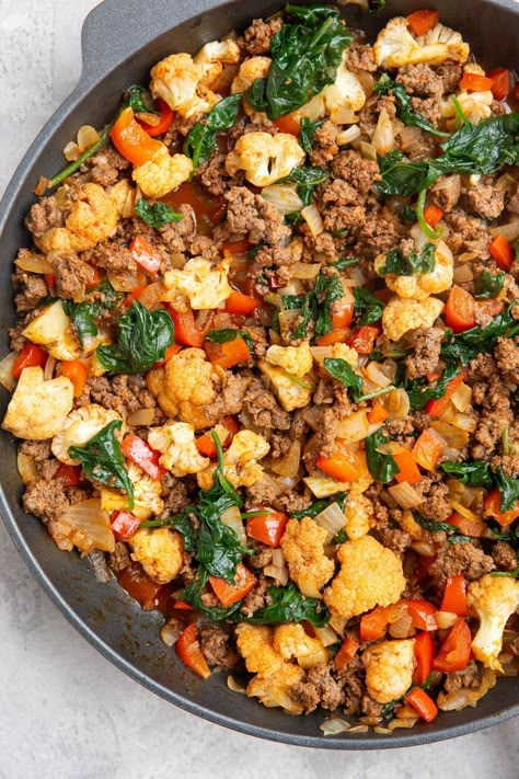 Recipes That Use Cauliflower, Cauliflower Ground Turkey Recipes, Ground Bison Dinner Ideas, Gluten Free Recipes With Ground Beef, Low Histamine Beef Recipes, Beef Protein Meals, Ground Turkey And Cauliflower Recipes, Ground Turkey Mexican Recipes, Low Calorie Beef Recipes