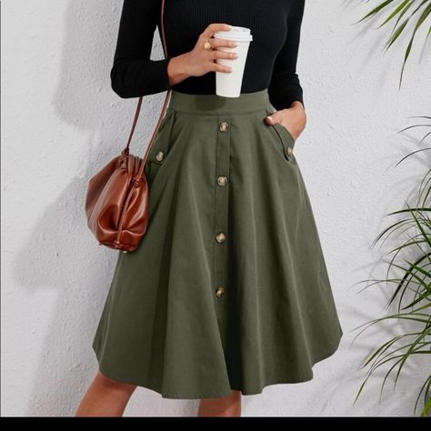 Solid Single Breasted Flare Skirt Ships In 7-10 Business Days~All Purchases Shipped With A Special Gift Season: Spring, Summer, Fall Material: 100% Polyester Pattern Type: Plain Type: Flared Details: Button, Pocket Fabric-Non Stretch Size Tags Are In Letters Xs-(2) S-(4) M-(6) L-(8/10) Xl-(12) Do You Love? Anthro Festival Preppy Casual Mumu Revolve Spell Reformation Puff Popular Swim Contemporary Layering Free People Cami Dress Top Events Lulu Vacation Beach Contemporary Anniversary Boat Weekend Skirt Tulle, Business Formal Dress, Coachella Dress, Formal Dresses Gowns, Work Skirts, Elegante Casual, Skirt Midi, Vestidos Vintage, Professional Dresses