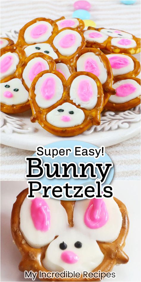 These adorable bunny pretzels are the perfect snack for Easter! Made with only two ingredients: pretzels and white chocolate almond bark, these Easter bunny pretzels are so easy to make and great to make for Easter Sunday as a snack during egg hunts. These bunny pretzels are so easy to make and are not only beautiful but are delicious too. Sweet, salty, and perfect for Easter, you have to add these bunny pretzels to your Easter menu! Easter Pretzels With M&ms, Bunny Pretzels, Easter Pretzels, White Chocolate Almond Bark, Easter Pretzel, Holiday Entrees, Easter Basket Cake, Carrot Cake Recipes, Best Easter Recipes