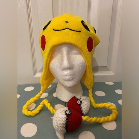 Pikachu Beanie Pikachu Beanie, Yellow Pikachu, Pikachu Hat, Pokemon Hat, Pokemon Accessories, Crochet Halter, Yellow Knit, Crochet Halter Tops, Knit Beanie Hat