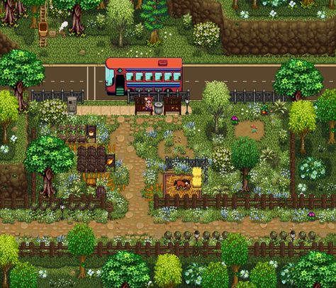 Stardew Valley Town, Stardew Farms, Stardew Valley Layout, Stardew Valley Tips, Stardew Valley Farms, Valley Game, Farm Layout, Stardew Valley, Minecraft Houses