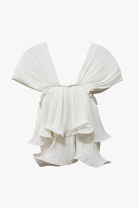 "The best part about this flouncy white Summer top from Genuine People ($78)? You can wear its accordion sl... Elegant White Top With Pleated Sleeves, Chic White Pleated Top, Luxury Pleated Summer Tops, White Pleated Top For Daywear, White H&m Beach Top, White Summer Top, Wedding Dresses Plus, White Summer Tops, Genuine People