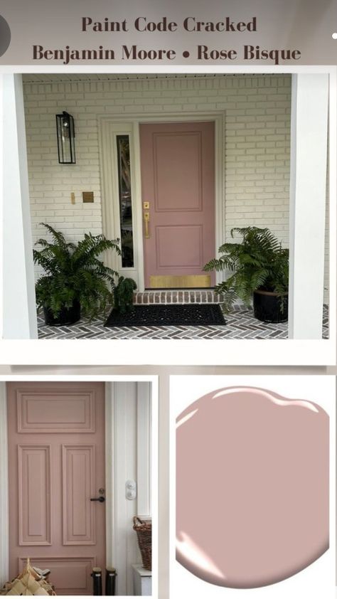 Dusty Pink House Exterior, Dusty Pink Front Door, Pink Interior Door, Mauve Front Door, Pink Door Exterior, Pink House Exterior, Mid Modern House, Rental Home Decor, Indoor Paint