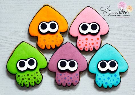 Splatoon Party Decorations, Splatoon Cookies, Splatoon Food, Splatoon Cake, Splatoon Party, Splatoon Birthday, Paintball Cake, Splatoon Squid, Nintendo Splatoon