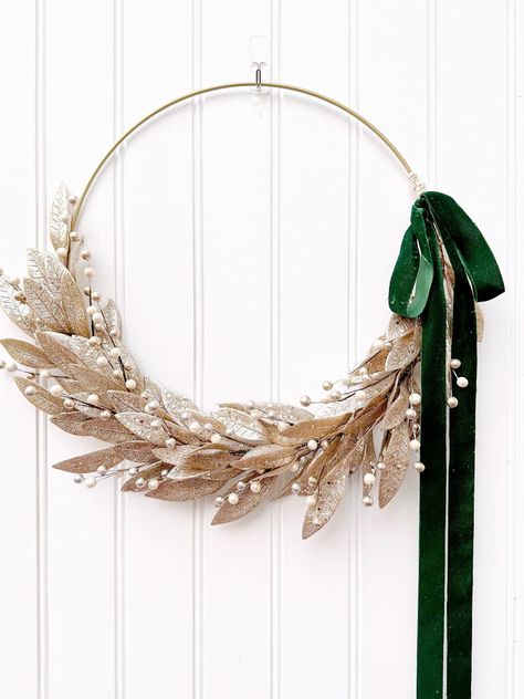 Gold Laurel Christmas Wreath, Modern Christmas Wreath for Front Door, Christmas Minimalist Wreath, Gold Winter Hoop Wreath, New Years Wreath by RebeccaLowStudio on Etsy New Years Wreath, Gold Wreath Christmas, Modern Christmas Wreath, Gold Hoop Wreath, Gold Laurel Wreath, Minimalist Wreath, Christmas Minimalist, Wreath For Christmas, Ring Wreath