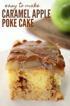 Caramel Apple Poke Cake Recipe, Caramel Apple Poke Cake, Apples And Caramel, Apple Poke Cake, Fall Potluck, Tiramisu Dessert, Boxed Cake, Poke Cake Recipes, Brownie Desserts