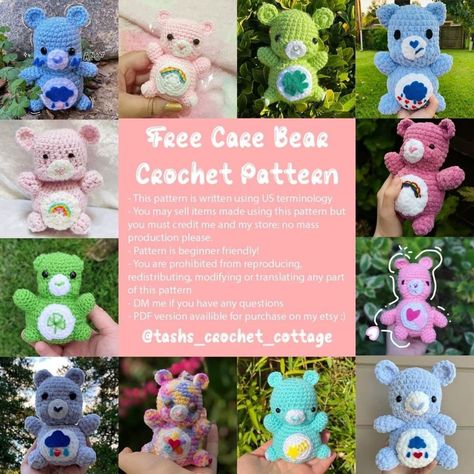 Care Bear Crochet, Bear Crochet Pattern, Bear Patterns Free, Bear Crochet, 500 Followers, Bear Hat, Halloween Crochet, Care Bear, Crochet Hat Pattern