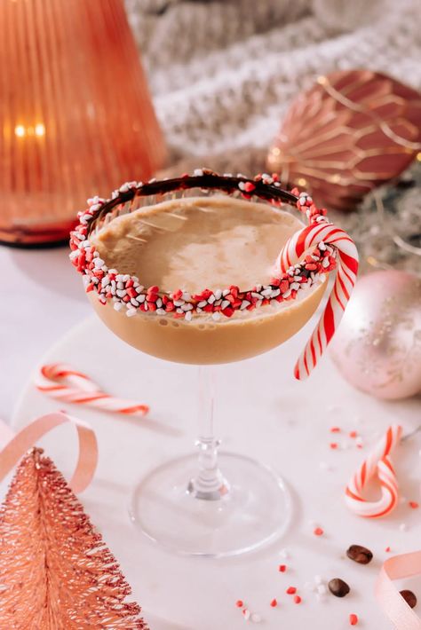 Peppermint Espresso Mocktini - The Social Sipper Espresso Mocktini, Holiday Mocktail, White Wine Spritzer, Mini Candy Canes, Make Simple Syrup, Food Drink Photography, Coffee Cream, Sweet Cream, Chocolate Syrup