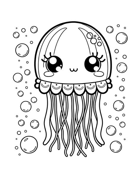 Free Cute Jellyfish Coloring Pages For Kids Jellyfish Coloring, Kids Colouring Printables, Underwater Beauty, Cute Jellyfish, Fish Coloring Page, Farm Animal Coloring Pages, Kids Coloring Book, Easy Coloring Pages, Coloring Pages For Girls