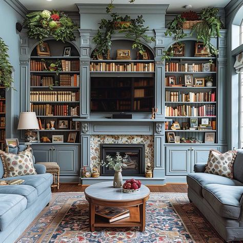 50+ Bookshelves in Dwelling Room with TV That Will Have You Internet hosting the Most Instagrammable E-book Membership EVER- #Book #Bookshelves #Club #Hosting #Instagrammable #living #Room Check more at https://howcandothis.com/homedecoration/50-bookshelves-in-dwelling-room-with-tv-that-will-have-you-internet-hosting-the-most-instagrammable-e-book-membership-ever/ Living Room Ideas Blue, Blue Living Room Inspiration, Blue Living Rooms, Room Ideas Blue, Bookshelf Designs, Cozy Home Library, Library Living Room, Home Library Rooms, Living Room Blue