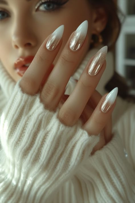 February Nails Ideas 2024 Manicure Ideas Ombre, White Gold Ombre Nails, Elegant Summer Nail Designs, 2024 Nail Trends February, Classy Wedding Nails For Bride, Nails With Different Designs On Each, Glamour Nails Designs, Cabo Nail Ideas, White Marble Nail Designs