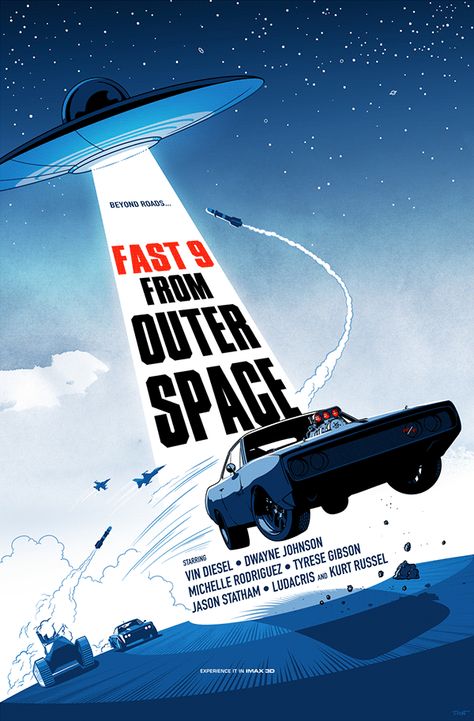 Illustration: Fictional movie poster for "Fast 9: From outer space" It Came From Outer Space, Spaceship Graphic Design, Planets Graphic Design, Space Graphic Design Poster, Space Design Graphic, Space Illustration Art, Space Movie Poster, Space Travel Illustration, Dice Illustration