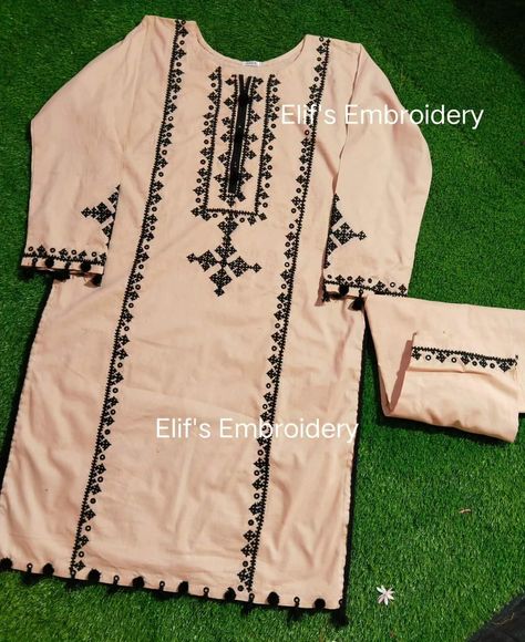 Handmade Karhai Designs For Women, Sindhi Embroidery Dresses Beautiful, Sindhi Embroidery, Simple Dress Casual, Balochi Dress, Kutch Work Designs, Kutch Work, Trendy Shirt Designs, Diy Embroidery Designs