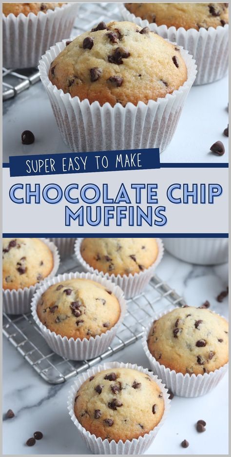 This best chocolate chip muffins recipe will bring the bakery into your home. Easy to make with everyday ingredients like milk, flour, and sugar, coupled with semi-sweet chocolate chips, these muffins bake up rich and moist. Whether you're new to baking or a seasoned pro, this recipe promises delectable results that echo favorite bakery-style treats. Easy Choc Chip Muffins, Chocolate Chip Muffins No Buttermilk, Muffin Recipes No Milk, Chocolate Chip Muffins Recipe Easy, Simple Chocolate Chip Muffins, Quick Muffins Easy, Quick And Easy Muffins, Chocolate Chip Muffins Sour Cream, Easy Chocolate Chip Muffin Recipes