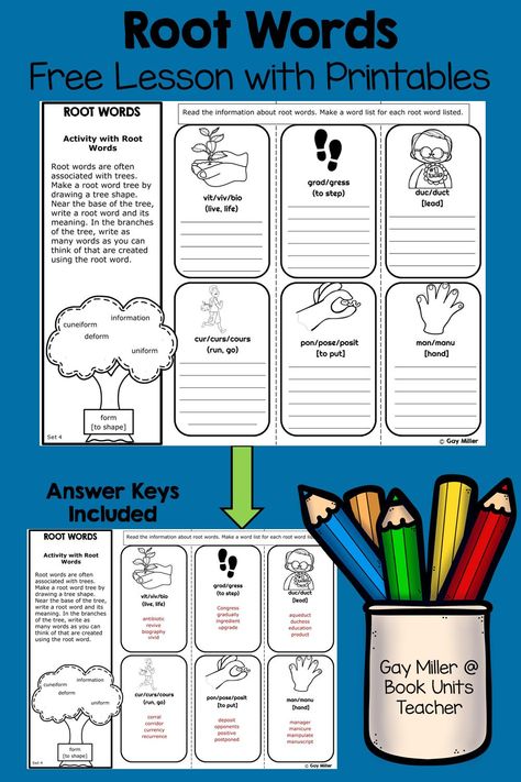 Root Words Activities, Esl Materials, Latin Root Words, Prefixes And Suffixes, Language Arts Elementary, Root Words, Word Free, Grammar Lessons, Teaching Activities