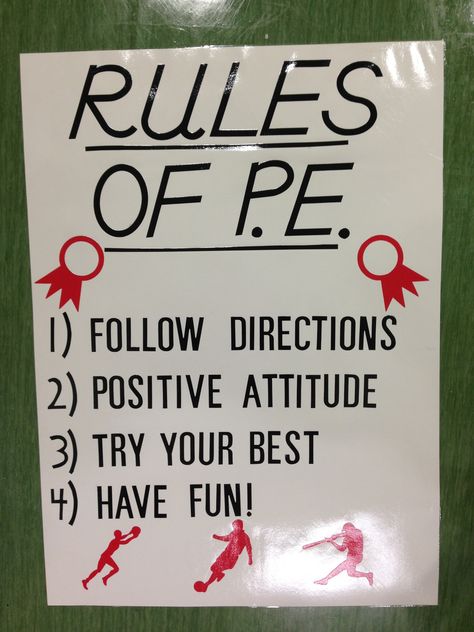 Physical Education Rules, Pe Rules, Sports Bulletin Boards, Class Rules Poster, Classroom Management Plan, Pe Teacher, Pe Ideas, Health Poster, Class Rules