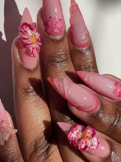 Orchid Nails, 3d Flower Nails, Floral Nail Designs, Flower Nail Designs, Dope Nail Designs, Flower Nail, Gem Nails, Funky Nails, Floral Nails