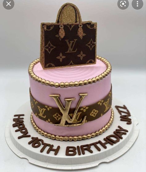 Lv Cake Designs Birthday, Louis Vuitton Birthday Party Decorations, Pink Louis Vuitton Cake, Lv Cakes Louis Vuitton Birthday, Louis Vuitton Birthday Cake, Lv Cake, Shopping Cake, Louis Vuitton Birthday, Louis Vuitton Cake