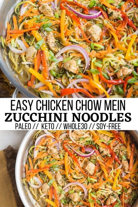 Easy Chicken Chow Mein, Zucchini Noodle Recipes, Chow Mein Recipe, Meals Dinner, Inflammatory Recipes, Zoodle Recipes, Chicken Chow Mein, Chicken Zucchini, Low Carb Chicken Recipes