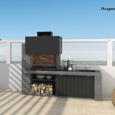 Barbeque Design, Modern Outdoor Fireplace, Outdoor Grill Station, Barbecue Design, Outdoor Fireplace Designs, Modern Outdoor Kitchen, Barbecue Garden, Outdoor Barbeque, Outdoor Kitchen Decor